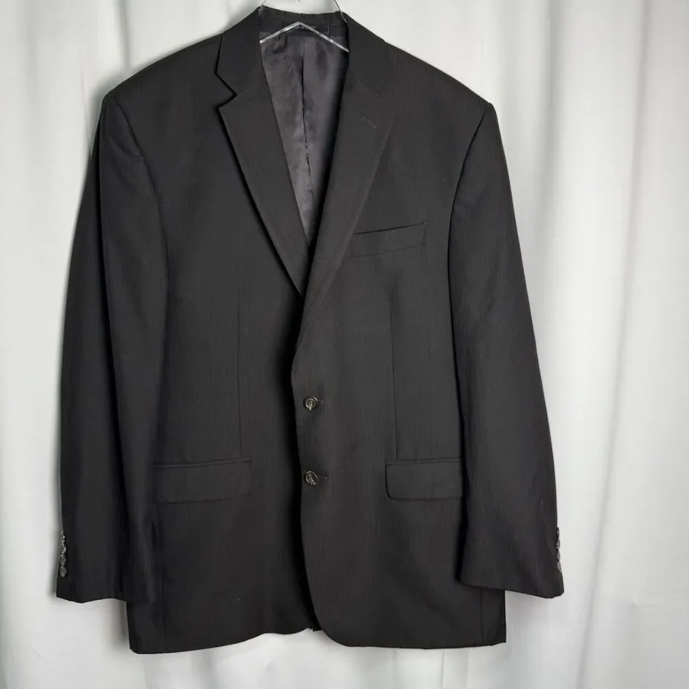 IZOD Men’s Two Button Suit Jacket Light Black Strip Blazer Sz 44L